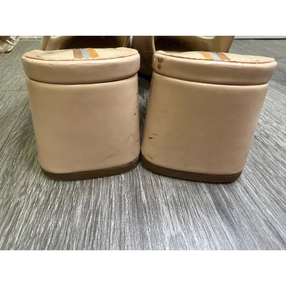Sam Edelman Terra Slingback Pumps 8M Nude Patent Block Heel Square Toe Office
